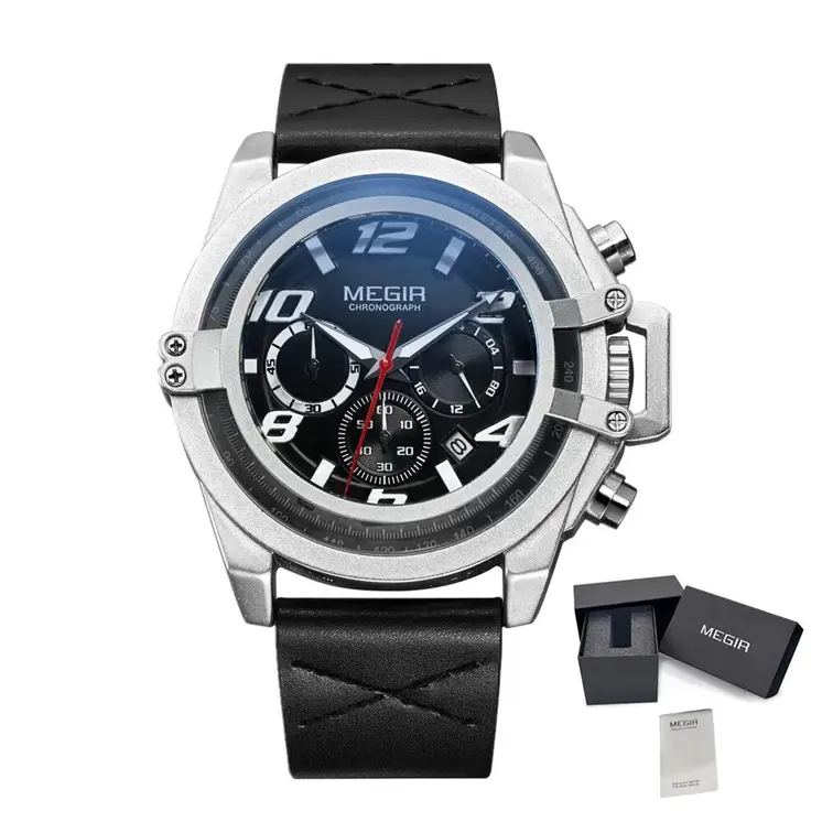 MEGIR Fashion Mens Watch Top Brand Luxury Sports Watches Waterproof Quartz Clock Leather Military Wrist Watch Relogio Masculino