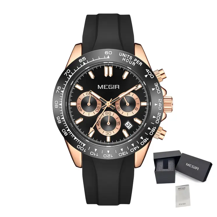 MEGIR Sports Mens Watches Top Brand Men Luxury Military Quartz Watch Silicone Luminous Chronograph Man Clock Wrist Watch 8104