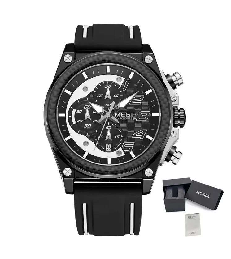 MEGIR Chronograph Sport Watch Men Silicone Military Wrist Watches Waterproof Date Clock Top Brand Quartz Watch Reloj Hombre 2051