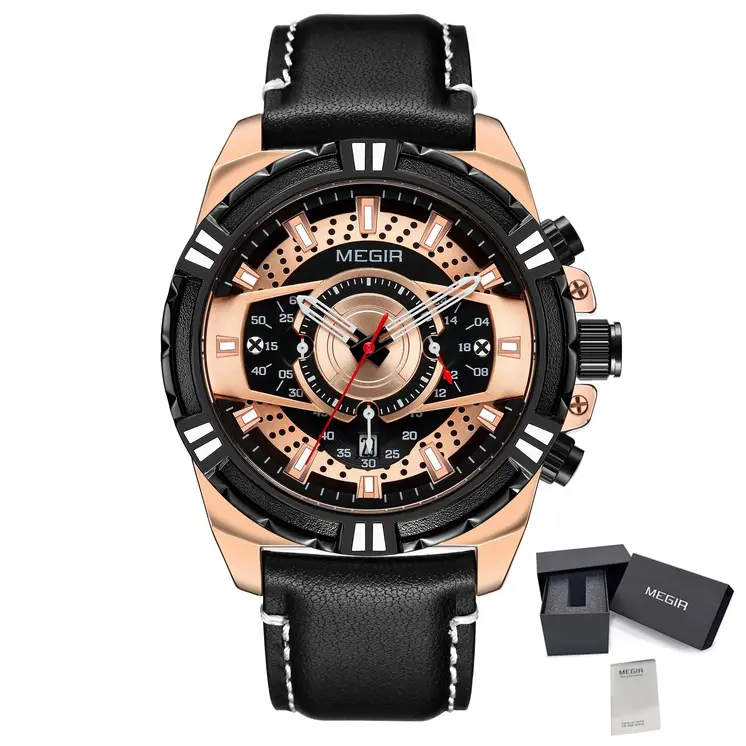 MEGIR Luxury Casual Watches for Men Fashion Leather Sports Military Wristwatch Calendar Luminous Quartz Man Clock Montre Homme