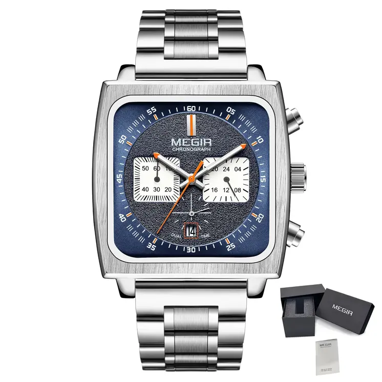 MEGIR Reloj Hombre Original Luxury Business Watch for Men Steel Band Quartz Wristwatch Chronograph Clock