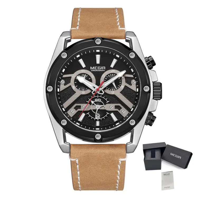 MEGIR Luxury Watch Men Military Sports Watches Leather Quartz Casual Chronograph Man WristWatch? Waterproof Date Clock 2120