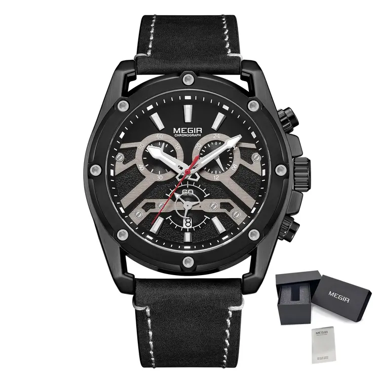 MEGIR Luxury Watch Men Military Sports Watches Leather Quartz Casual Chronograph Man WristWatch? Waterproof Date Clock 2120