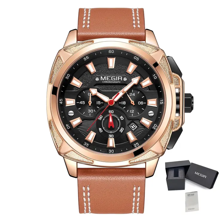MEGIR Relogio Masculino Watches Men Fashion Leather Band Sports Military Watches Luxury Quartz Business Wristwatch Reloj Hombre