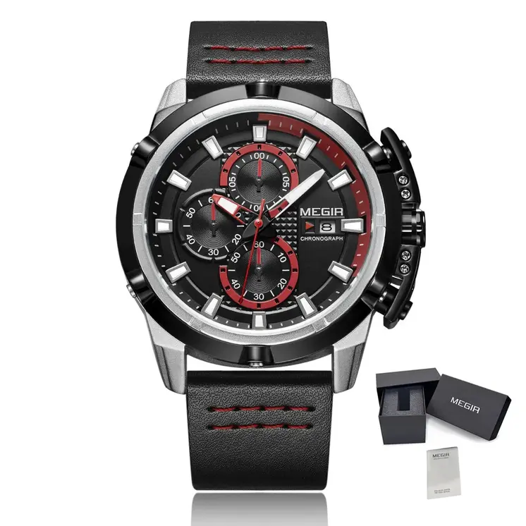 MEGIR Luxury Men's Watch Top Brand Fashion Sports Military Watches for Men Waterproof Quartz Wristwatch Leather Clock Man 2062