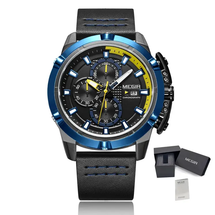MEGIR Luxury Men's Watch Top Brand Fashion Sports Military Watches for Men Waterproof Quartz Wristwatch Leather Clock Man 2062