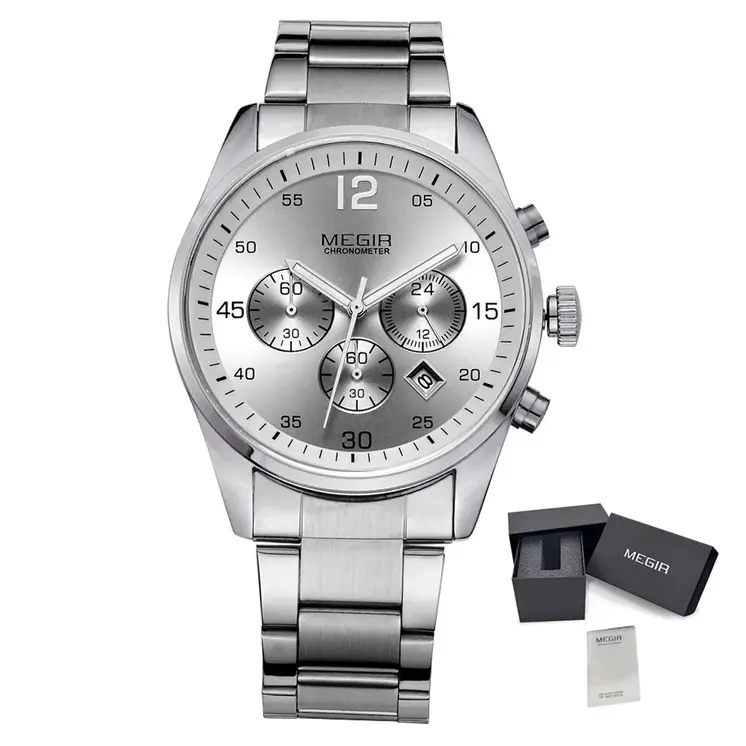 MEGIR Fashion Men Watches Luxury Stainless Steel Business Wristwatch Waterproof Date Quartz Man Clock Relogio Masculino