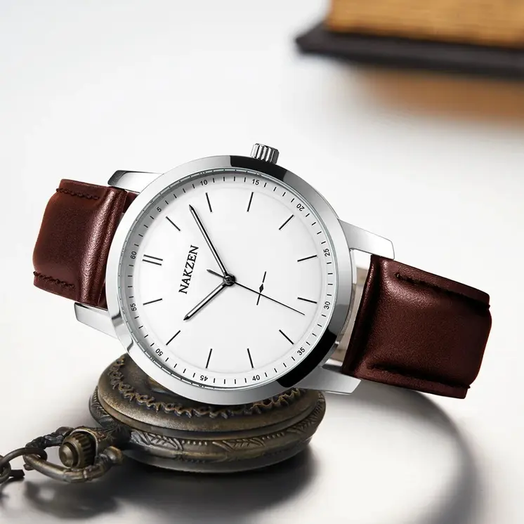 NAKZEN Men Watches Brand Quartz Genuine Leather Strap Minimalist Analogue Wristwatches Waterproof High Quality Relogio Masculino