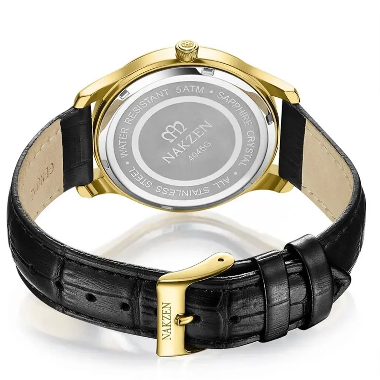 NAKZEN Luxury Brand Men Quartz Watch Genuine Leather Strap Man Wrist Watches High Quality Business Watch Male Clock Reloj Hombre