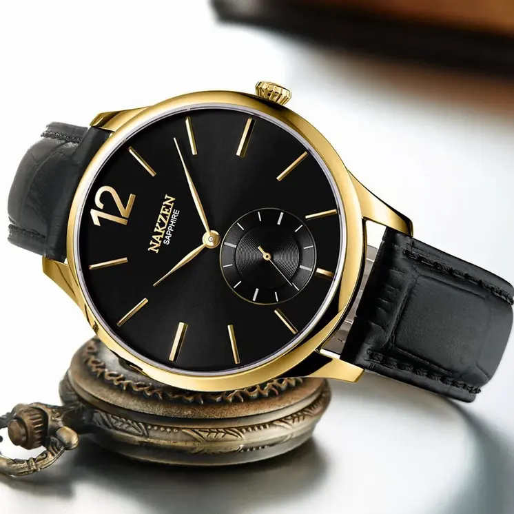 NAKZEN Luxury Brand Men Quartz Watch Genuine Leather Strap Man Wrist Watches High Quality Business Watch Male Clock Reloj Hombre