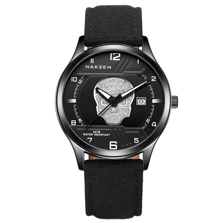 NAKZEN 2019 New Mens Watches Top Brand Luxury Fashion Skull Quartz Watch Waterproof Leather strap Luminous relogio masculino