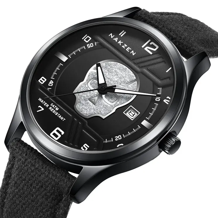 NAKZEN 2019 New Mens Watches Top Brand Luxury Fashion Skull Quartz Watch Waterproof Leather strap Luminous relogio masculino