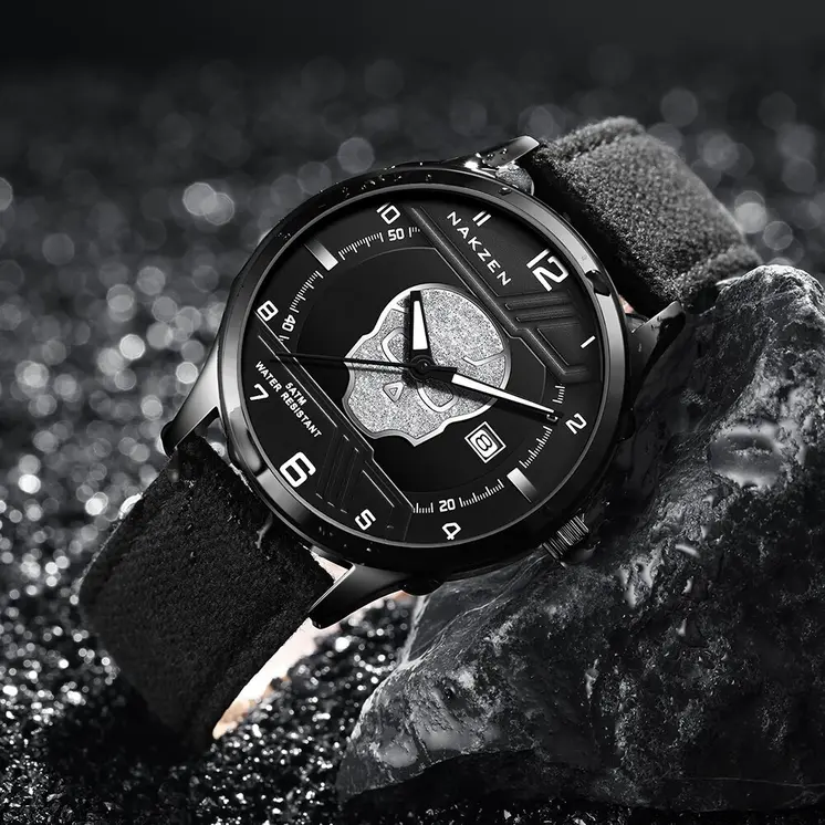 NAKZEN 2019 New Mens Watches Top Brand Luxury Fashion Skull Quartz Watch Waterproof Leather strap Luminous relogio masculino
