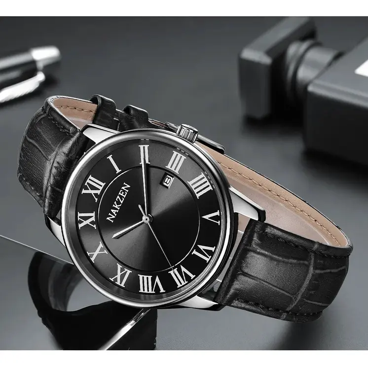 New NAKZEN Top Brand Luxury Fashion Mens Watches  Big Dia Stainless Steel Quartz Watch Men Sport Male Clock Relogio Masculino