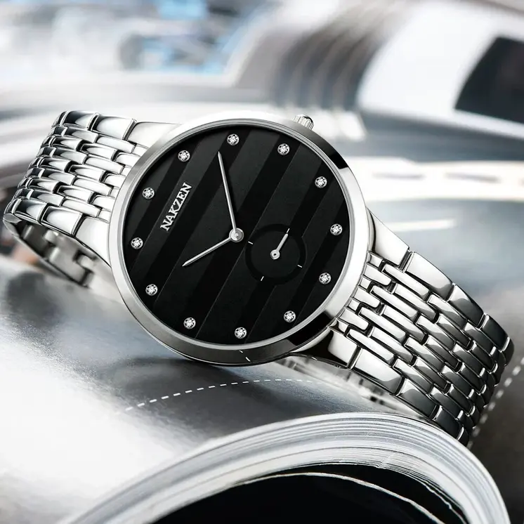 NAKZEN Diamond Men Watch Luxury Brand Sapphire Watches Mens Stainless Steel Black Gold Wristwatch Male Clock Relogio Masculino