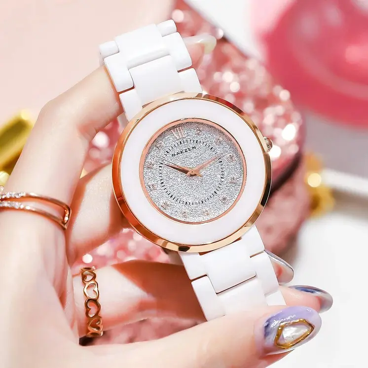 NAKZEN Women's Quartz Fashion Simple Ceramics Analogue Watch Ceramic Band 30M Waterproof Diamond Dress Watches relogio feminino