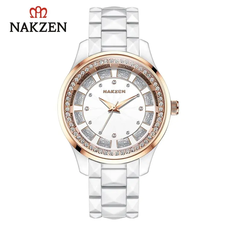 NAKZEN Design Quartz Ladies Watch High Quality Ceramic Bracelet White Watches Luxury Diamond Clock Gifts for Women Relojes De Mu