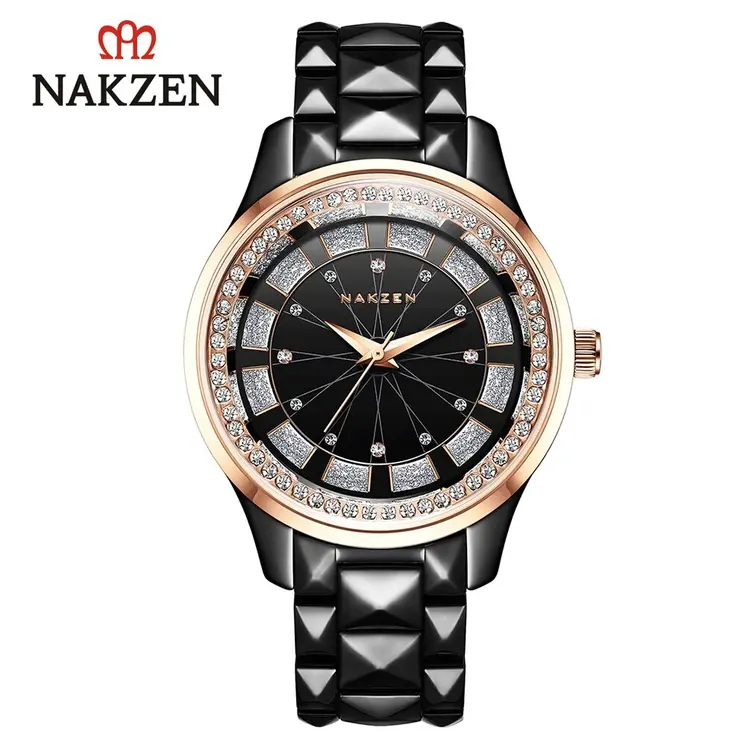 NAKZEN Design Quartz Ladies Watch High Quality Ceramic Bracelet White Watches Luxury Diamond Clock Gifts for Women Relojes De Mu