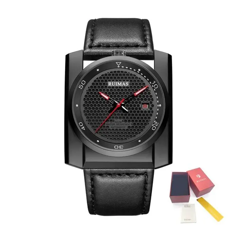 RUIMAS Luxury Men Watches Automatic Mechanical Wrist Watch for Mens Fashion Leather Business Casual Clock Montre Homme 6775