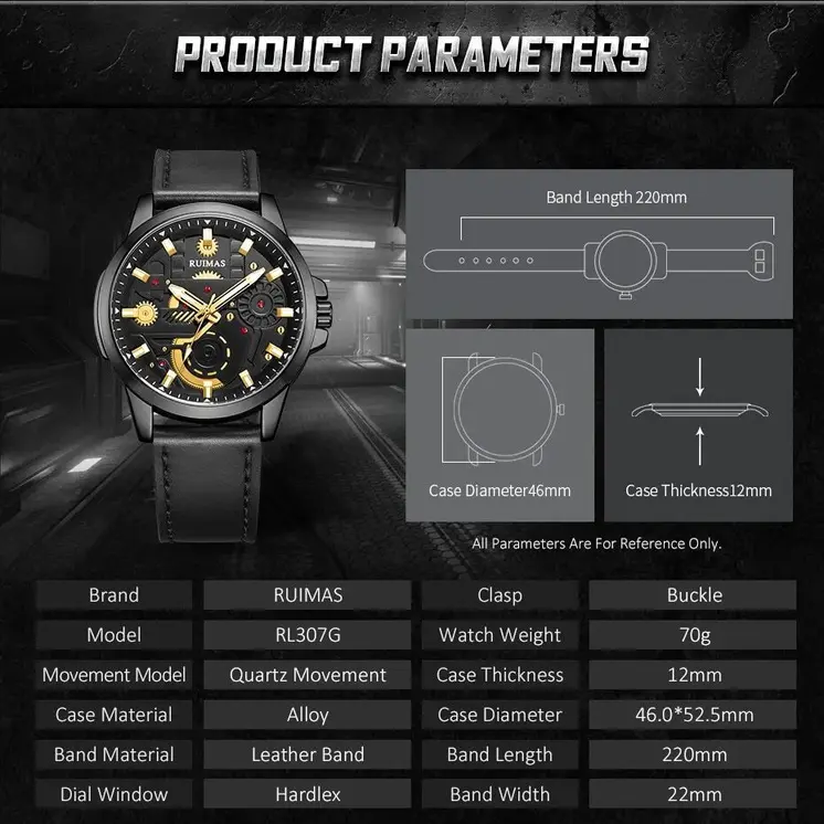 RUIMAS Watches Men's Casual Sport Watches Luxury Military Quartz Wrist Watch Chronograph ​Waterproof Man Clock Montre Homme 307