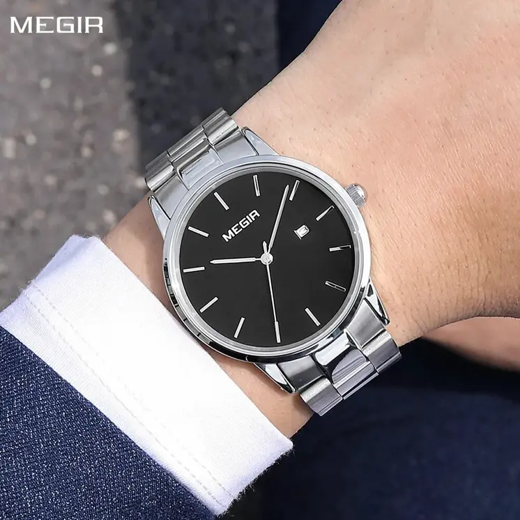 MEGIR Quartz Watch for Men Top Brand Luxury Steel Band Wristwatches Business Casual Date Clock Waterproof Relogio Masculino