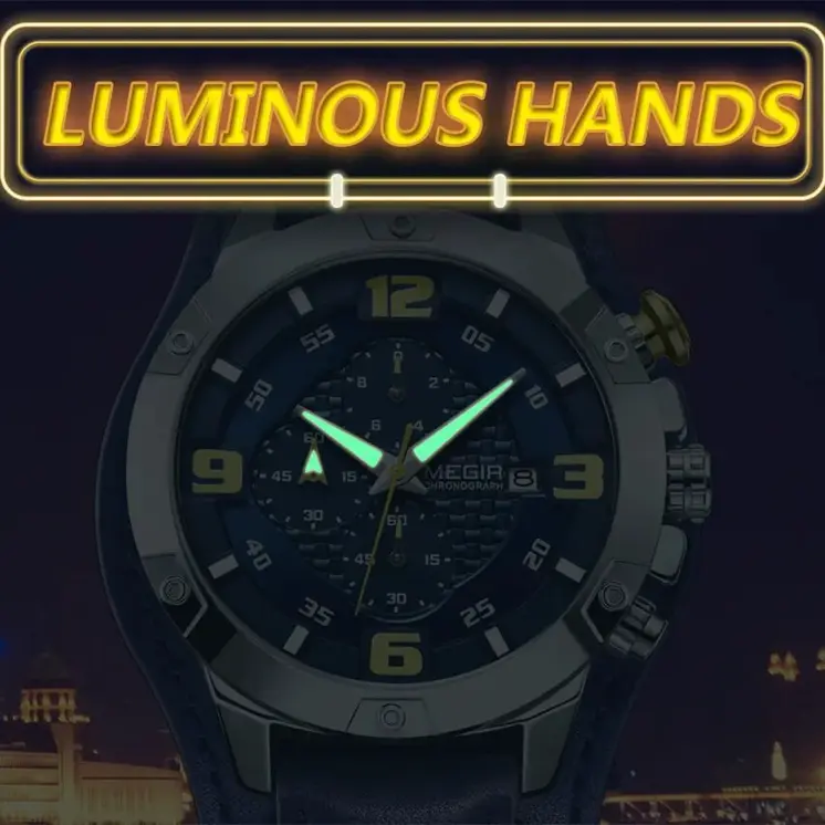 MEGIR Large Dial Watches for Men Luxury Brand Sports Chronograph Clock Waterproof Luminous Hands Quartz Wristwatch Reloj Hombre