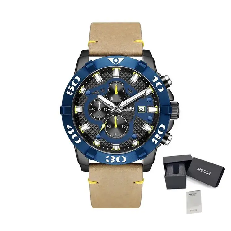MEGIR Men Watches Fashion Luxury Big Dial Sports Watches Waterproof Quartz Wristwatch Chronograph Man Casual Luminous Clock 2136