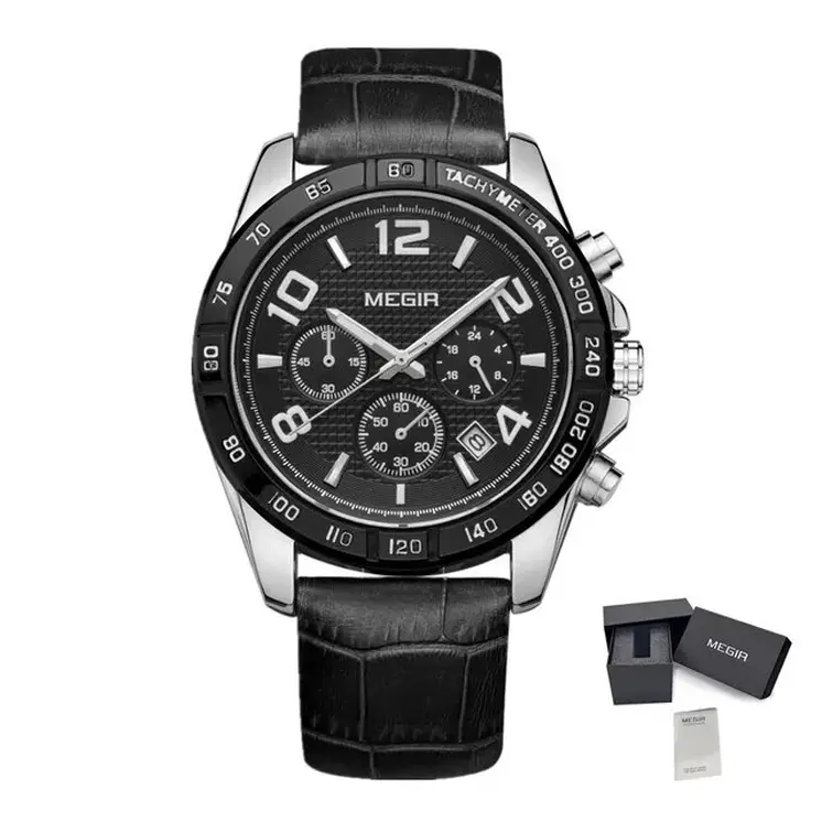 MEGIR Men Watch Top Brand Luxury Quartz Watches Waterproof Calendar Sport Wristwatch Leather Man Clock Chronograph Reloj Hombre 2014