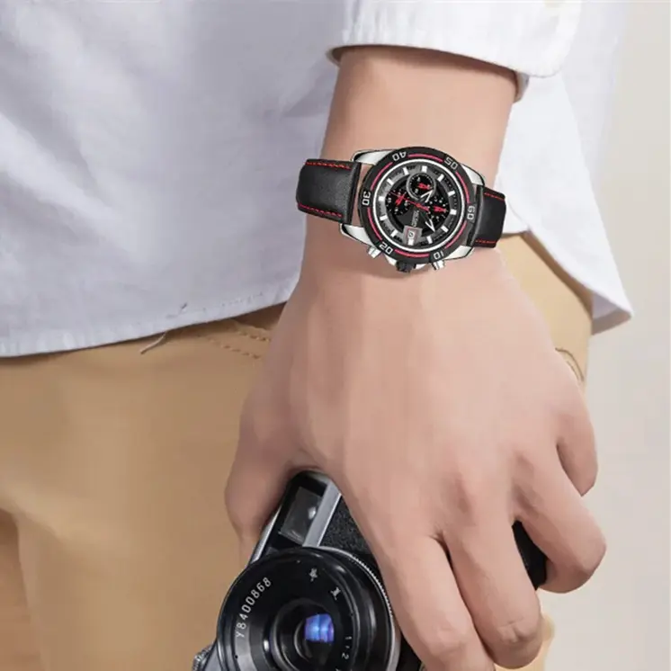 MEGIR Top Brand Fashion Sport Chronograph Watch Men Quartz Leather Wristwatch Waterproof Luminous Man Watches with Date Clock