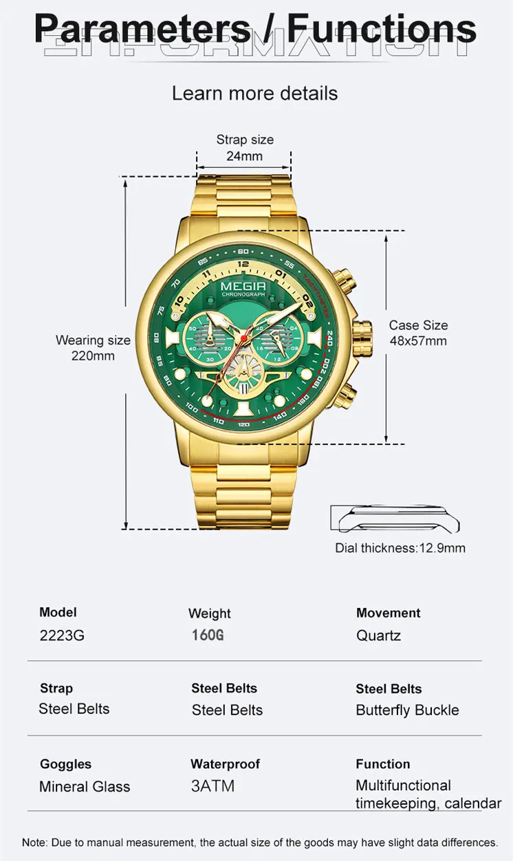 MEGIR Luxury Men Watches Stainless Steel Quartz Wristwatches Fashion Men Business Watch Clock Male Chronograph Relogio Masculino
