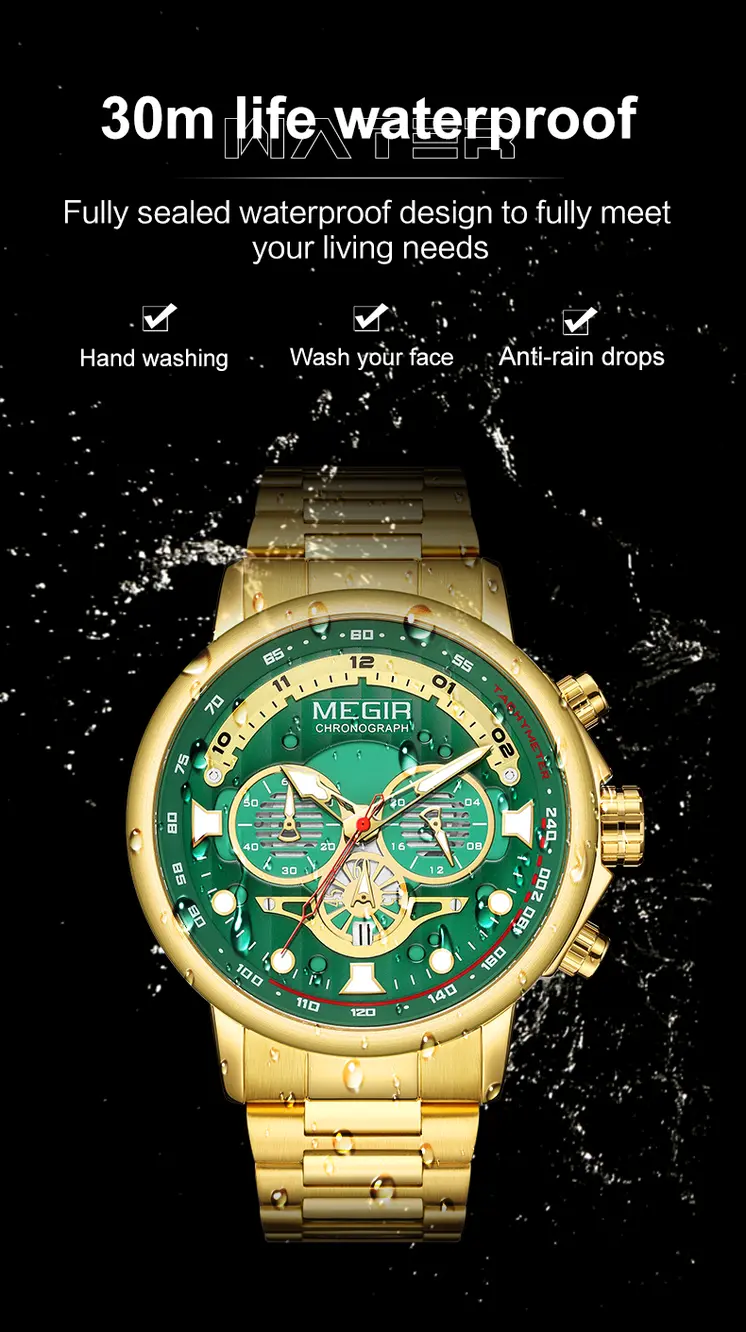 MEGIR Luxury Men Watches Stainless Steel Quartz Wristwatches Fashion Men Business Watch Clock Male Chronograph Relogio Masculino