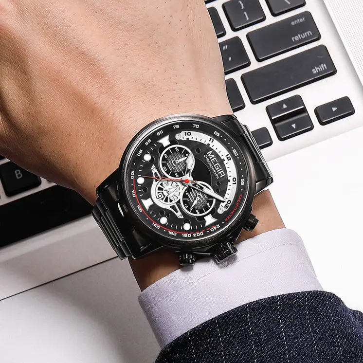 MEGIR Luxury Men Watches Stainless Steel Quartz Wristwatches Fashion Men Business Watch Clock Male Chronograph Relogio Masculino