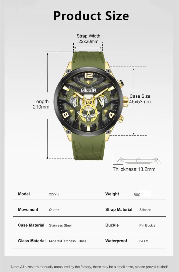 MEGIR Chronograph Men Watch Brand Luxury Military Watches Silicone Luminous Waterproof Date Man Wristwatch Sport Reloj Hombre