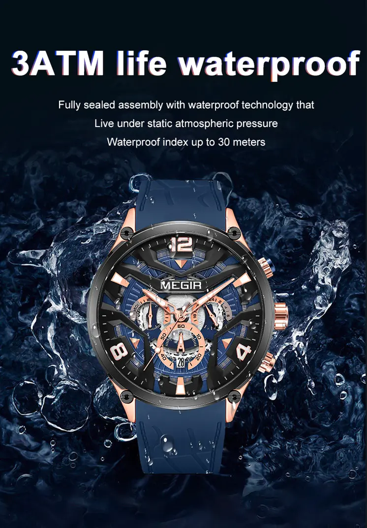 MEGIR Chronograph Men Watch Brand Luxury Military Watches Silicone Luminous Waterproof Date Man Wristwatch Sport Reloj Hombre