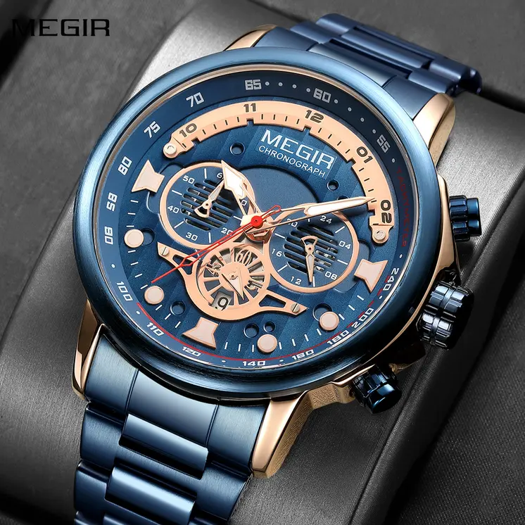 MEGIR Luxury Men Watches Stainless Steel Quartz Wristwatches Fashion Men Business Watch Clock Male Chronograph Relogio Masculino