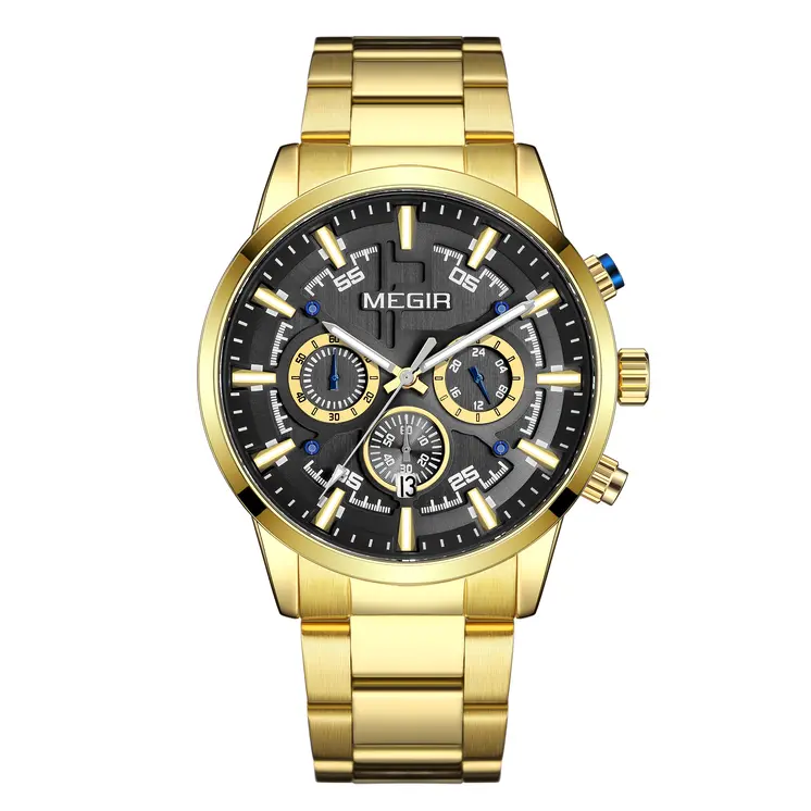 MEGIR Luxury Watch Mens Business Watches Calendar Stainless Steel Quartz Wrist Watch Clock Casual Chronograph Relogio Masculino