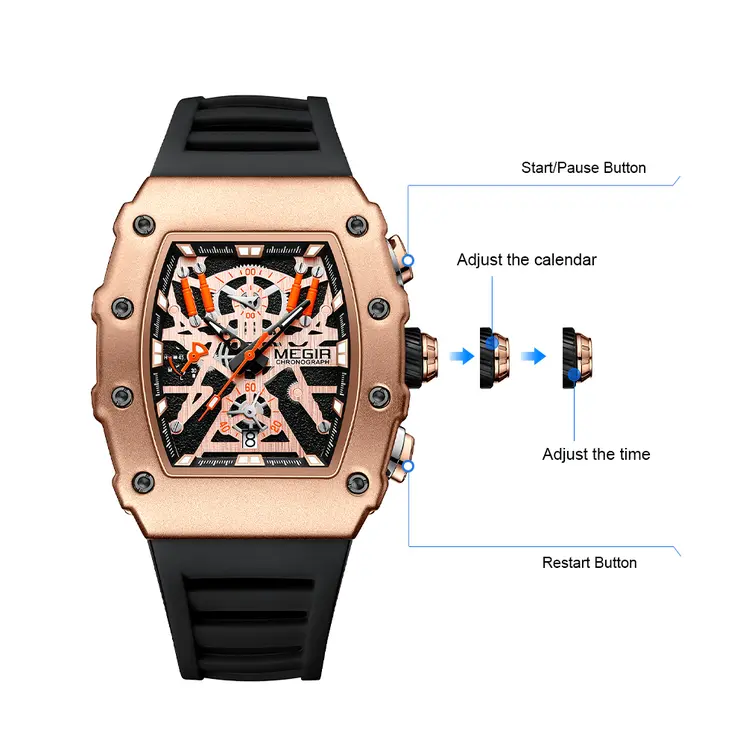 MEGIR Luxury Outdoor Sport Wristwatch for Mens Silicone Waterproof Watches Quartz Wrist Watch Male Clock Military Watch 2218