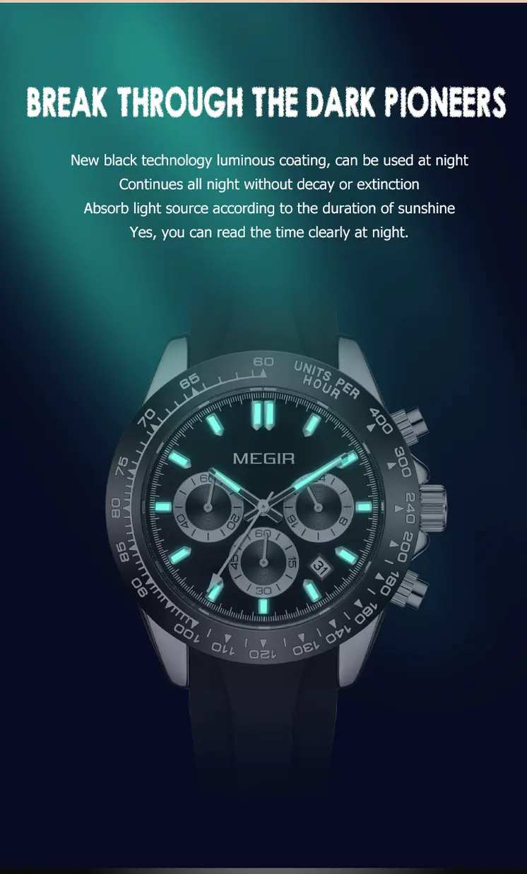 MEGIR Sports Mens Watches Top Brand Men Luxury Military Quartz Watch Silicone Luminous Chronograph Man Clock Wrist Watch 8104