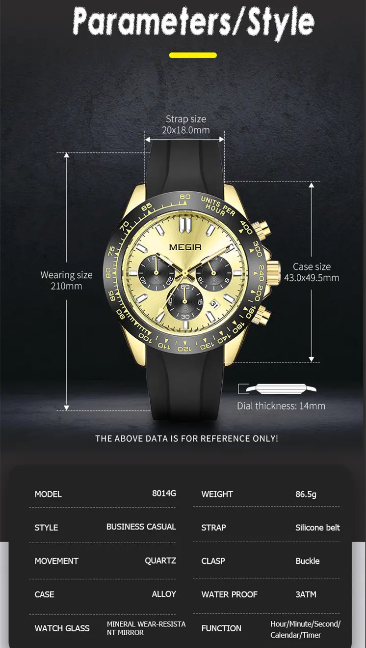 MEGIR Sports Mens Watches Top Brand Men Luxury Military Quartz Watch Silicone Luminous Chronograph Man Clock Wrist Watch 8104