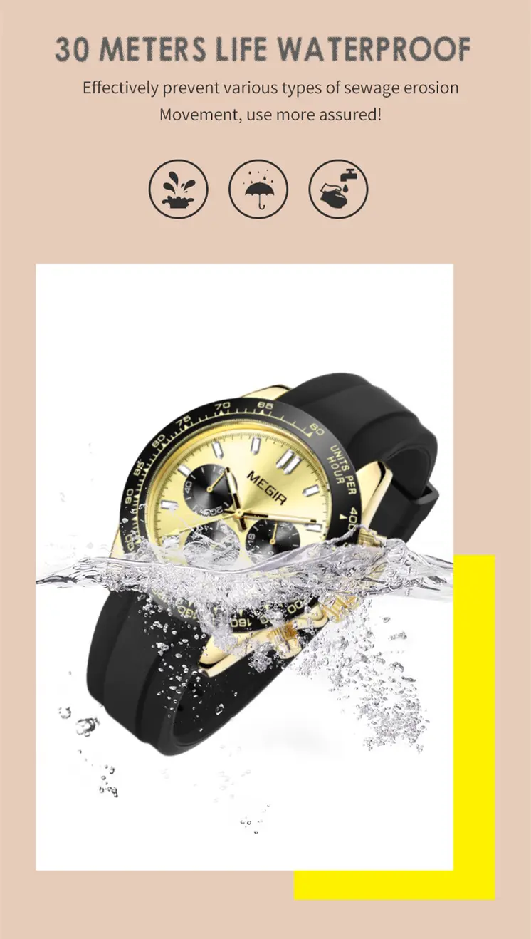 MEGIR Sports Mens Watches Top Brand Men Luxury Military Quartz Watch Silicone Luminous Chronograph Man Clock Wrist Watch 8104