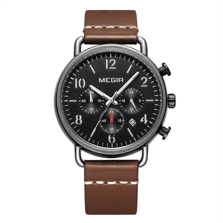 MEGIR Fashion Mens Watches Luxury Sport Quartz Wrist Watch Steel Mesh Business Casual Watches Calendar Leather Band Man Clock