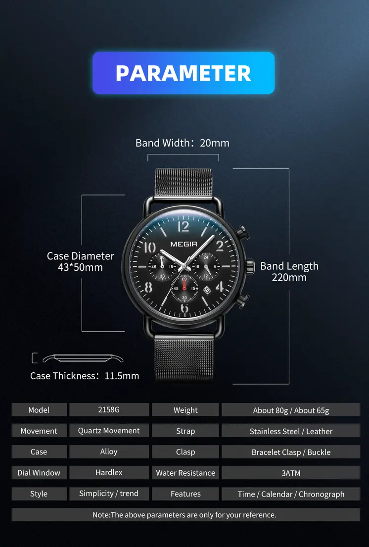 MEGIR Fashion Mens Watches Luxury Sport Quartz Wrist Watch Steel Mesh Business Casual Watches Calendar Leather Band Man Clock