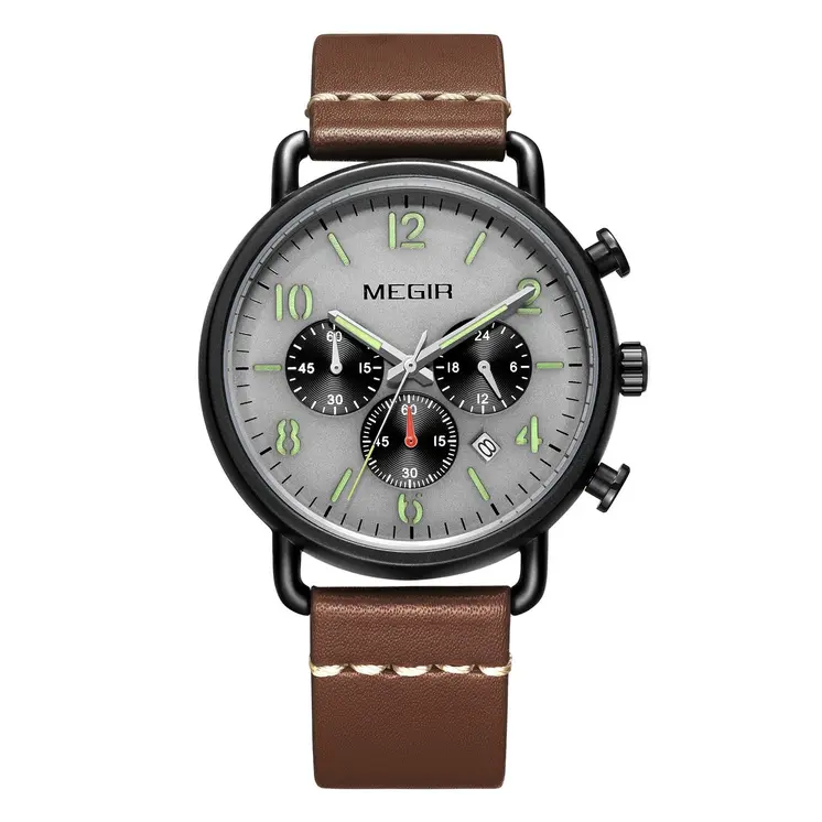 MEGIR Fashion Mens Watches Luxury Sport Quartz Wrist Watch Steel Mesh Business Casual Watches Calendar Leather Band Man Clock