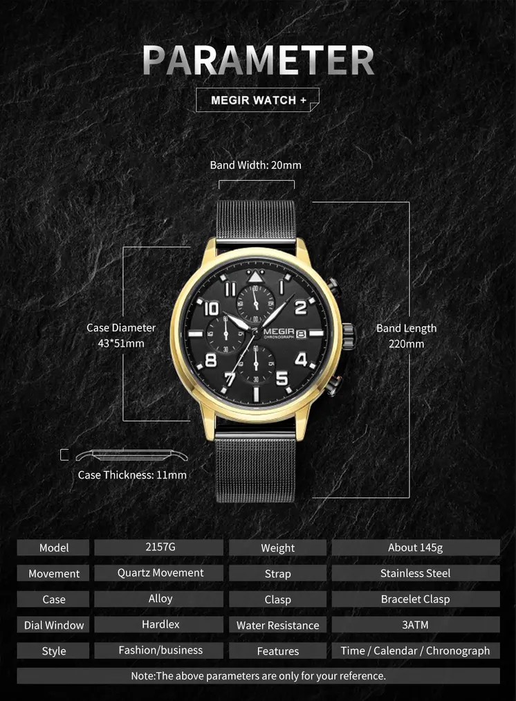 MEGIR Luxury Watches for Mens Casual Business Quartz Wrist Watch Calendar Date Man Clock Chronograph Relogio Masculino 2157