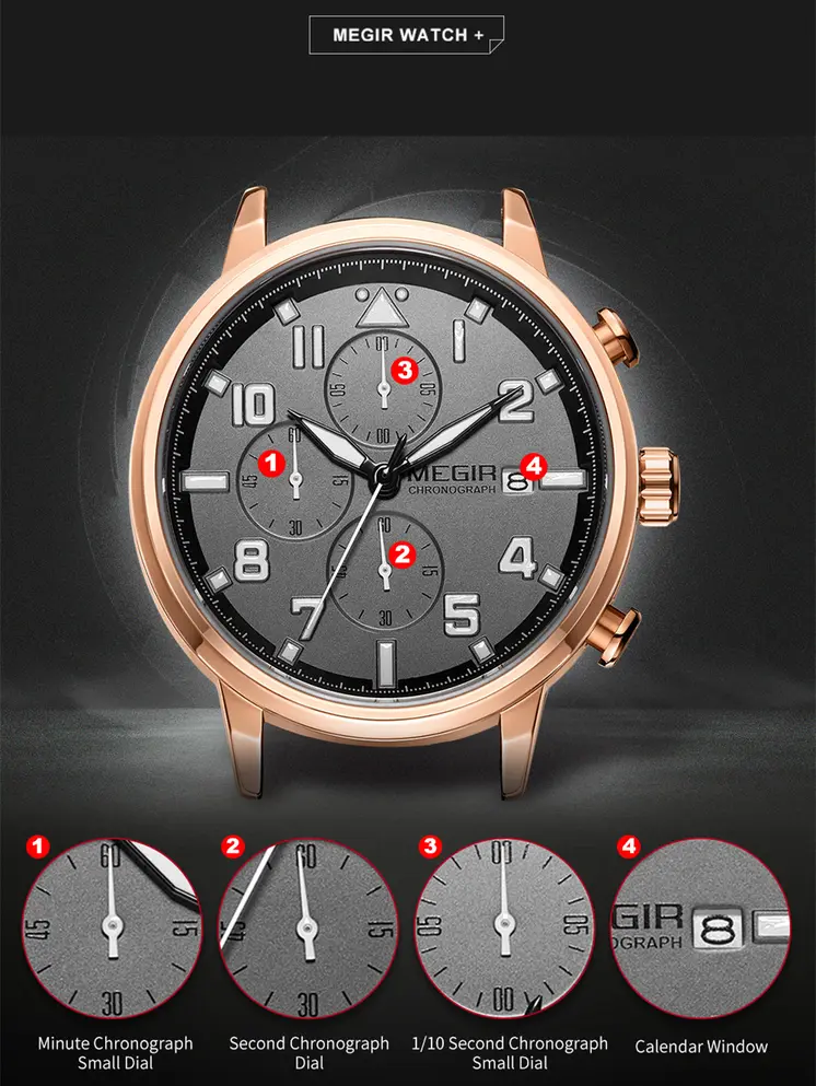 MEGIR Luxury Watches for Mens Casual Business Quartz Wrist Watch Calendar Date Man Clock Chronograph Relogio Masculino 2157