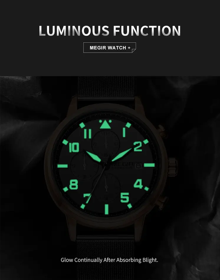MEGIR Luxury Watches for Mens Casual Business Quartz Wrist Watch Calendar Date Man Clock Chronograph Relogio Masculino 2157