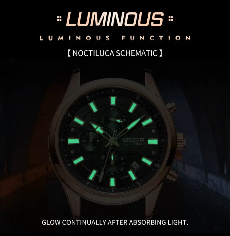 MEGIR Fashion Men Watches Luxury Business Wristwatch Stainless Steel Quartz Watch Calendar Luminous Man Clock Relogio Masculino