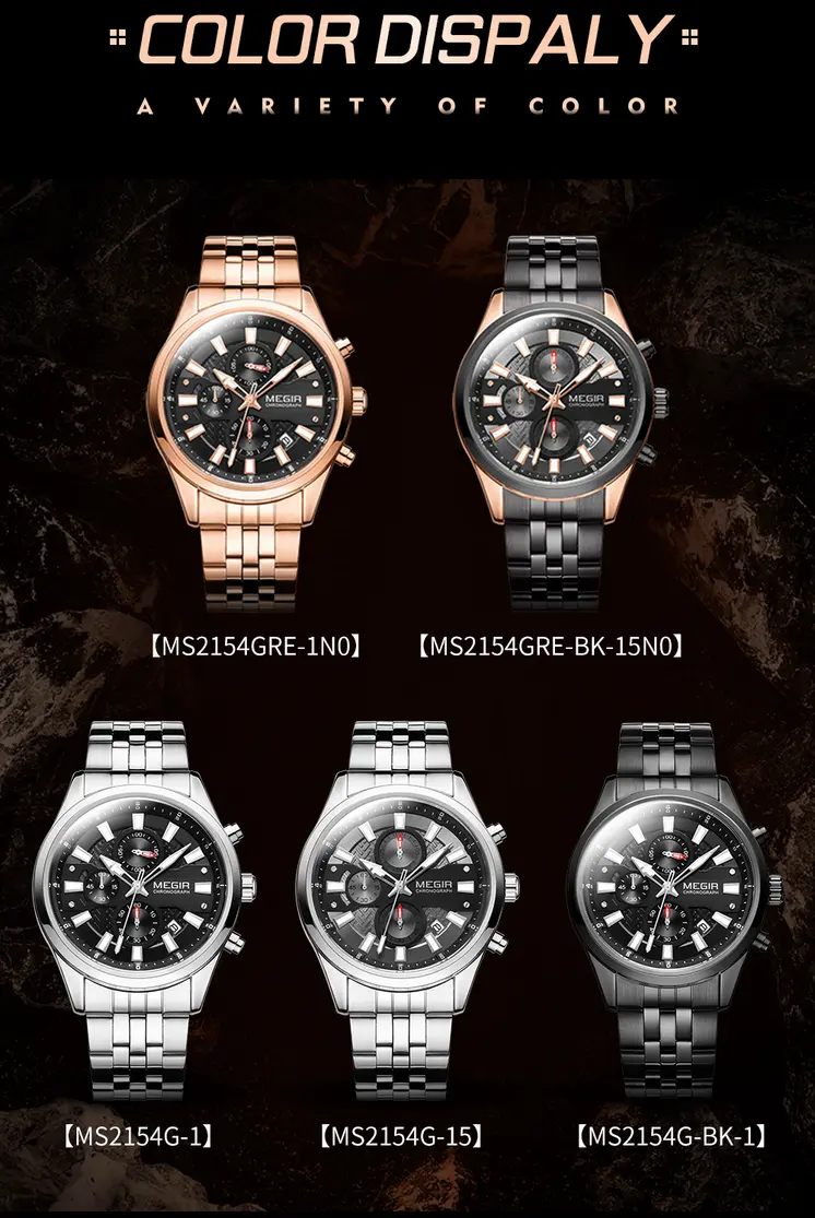 MEGIR Fashion Men Watches Luxury Business Wristwatch Stainless Steel Quartz Watch Calendar Luminous Man Clock Relogio Masculino