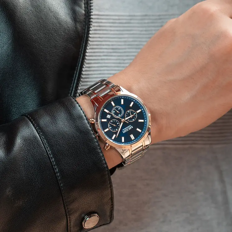 MEGIR Stainless Steel Waterproof Wrist Watches for Men Luminous Chronograph Business Quartz Men's Casual Clock Reloj Hombre