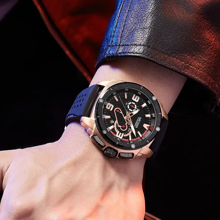 MEGIR Mens Watches Top Brand Luxury Silicone Sports Military Watch Waterproof Quartz Clock Men Chronograph Man Wristwatch 2147
